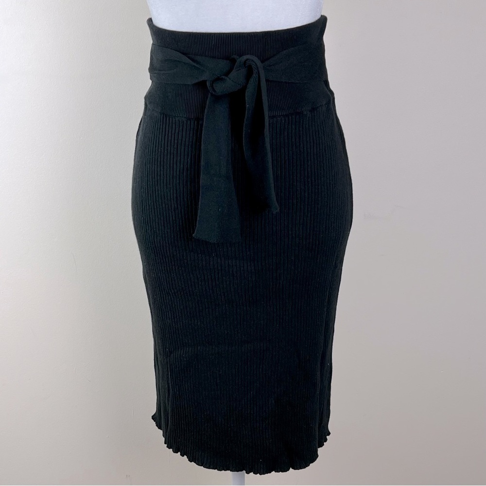 bobi BLACK | Office Siren Ribbed Knit Tie Waist Skirt In Black